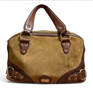 Michael Kors Brown Suede & Leather Satchel Bag Gold Hardware MK Handbag